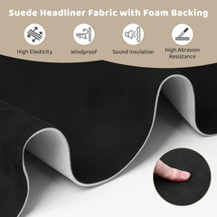 Black Suede Headliner, 120″ L × 60″ W with Foam Backing, Auto Interior Roof Repl