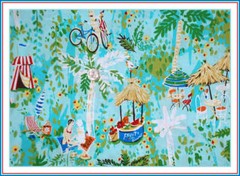 BonEful Fabric FQ Cotton Blue Red Tropical Island Palm Tree Flower Surf Bike Kid