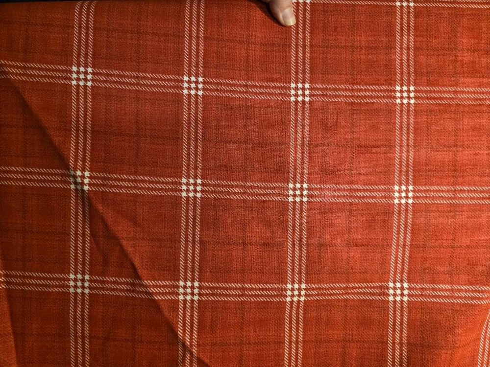 Cotton Plain Weave Fabric. Red Plaid. Cotton Canvas. 1.8 Yards
