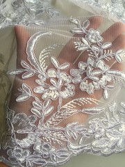 Callie WHITE Polyester Floral Corsage Embroidery on Mesh Lace Fabric by the Yar