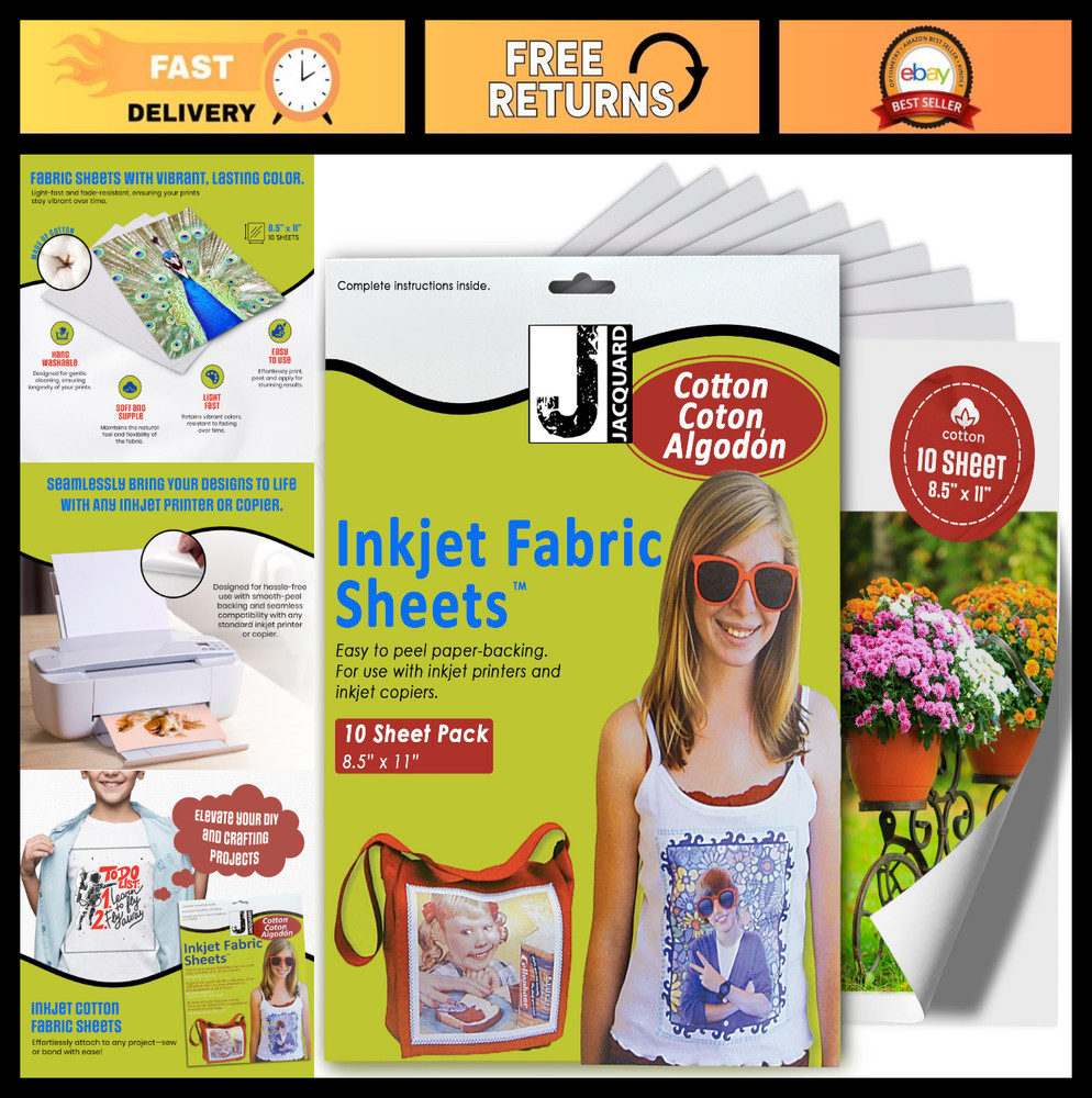 Inkjet Cotton Jacquard Fabric Sheets 8.5×11 – 10 Pack for Crafting & Printing