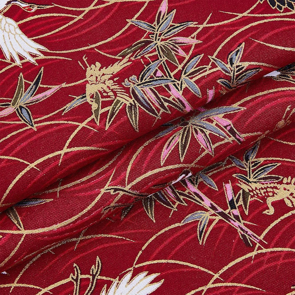 1.1 Yard 59 Inch Dark Red Japanese Crane Printed Cotton Fabrics Japanese Style Q
