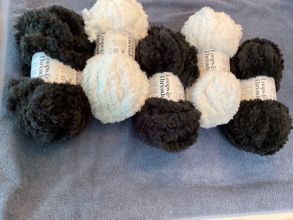 $35 Faux Fur Black x3 and Ivory x 2 Loops and Threads
