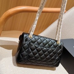 Classic Flap CF Leather Pattern Shoulder Bag with Stripes – Black Small Size