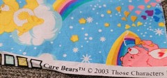 Care Bears On Blue With Clouds & Rainbows vintage 2003 fabric, 18″ X 43″