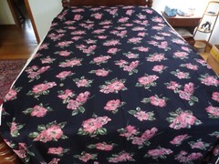 4561. LARGE PINK FLORAL on NAVY Synthetic APPAREL FABRIC – 58″ x 3-5/8 yds.