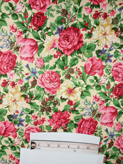Fabric Beige Background Red/Blue/White Flowers 2 Yards + 33″ x 45″ 100% Cotton