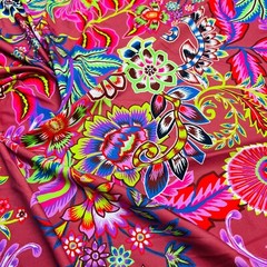 Tropical Flowers Guava background Print Nylon Spandex Fabric 4 Way Stretch