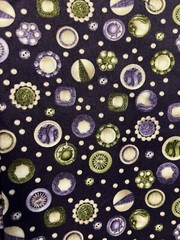 25-5-139 Cotton Fabric Remnant-Vintage Buttons – Dk plum, sage green, tan-8.5×43