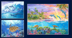 Beach Nautical Fabric 24″ Panel Weekend in Paradise Sea Turtle Cotton P&B