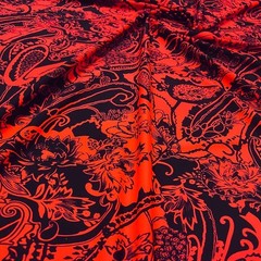 Red and Black Paisley Print Stretch Fabric 60″wide Swimsuit Spandex By Yard