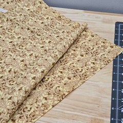 Cotton Fabric 36″x42″ Reproduction Vibe Creamy Yellow Brown Blender Scrollwork
