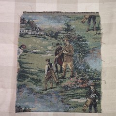 Embroidered Tapestry Remnant Woven Cloth Swatch Golfers Golf Scene Vintage