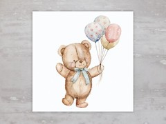 Nursery Boy Teddy Bear With Balloons Fabric Panel Sewing Quilt Block A25