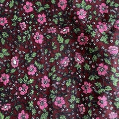 1.3 YD Vintage Floral Fabric Wine Red Broadcloth Cotton Duck