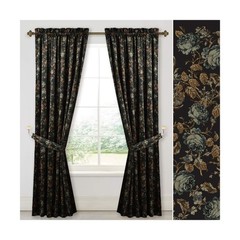 StangH Black Velvet Curtains 84 inches Long – Printed Floral De… USA FAST SHIP