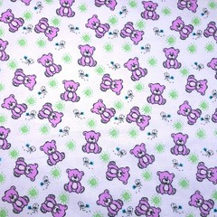 Purple Shaggy Teddy Bears Print Cotton Flannel Fabric 45″ By Yard Baby Birds