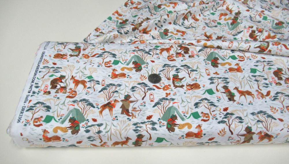 Timeless Treasures quilt-craft fabric CAMPING CREW white 2 yds (drr-3306) Fun!