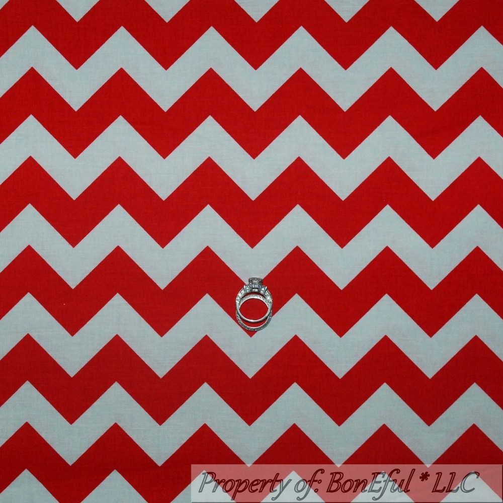 BonEful FABRIC FQ Decor Cotton Quilt Red Gray Ohio State US CHEVRON Stripe Color