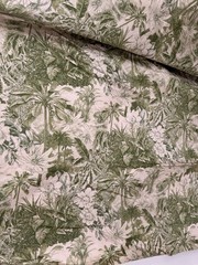 Vintage Polished Cotton Chintz Fabric Green Cream Floral Made US 1 Yd more avail