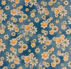 Daisy Floral Fabric By RED Original Designs White Yellow On Distressed Blue BTHY