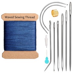 KAQRHFT Repair Sewing Kit, Upholstery Needle with 32 Yard Waxed Dark Blue