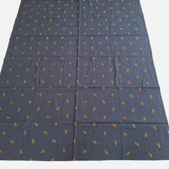 VTG Embroidered Mini Flowers On Dark Blue Cotton Blend Fabric 39″ L x 44″ W