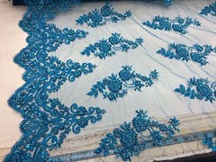 Elegant Turquoise Hand Beaded Mesh Lace.Wedding/Bridal Beaded Fabric.36x50inches