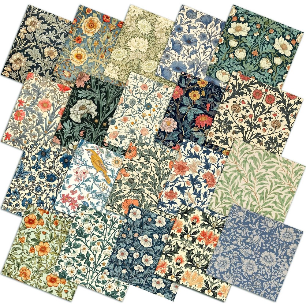 William Morris Floral Fabric Squares 10×10 Inch Quilting Bundle 20 Pcs