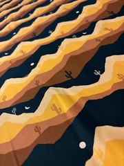 Desert Landscape Dear Stella Fabric Cacti moon mountains orange black brown tan