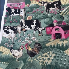 VTG 90s Joan Kessler Concord Fabrics Farm Print Cotton Fabric 5+ yds x 44 in USA