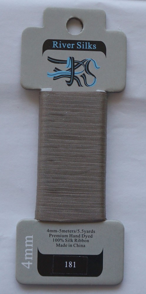 ~ River Silks SILK RIBBON 4mm. COLOR 181 Grey Brown Hand Dyed 5.5 Y Wont run