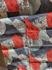 1960s Vtg Patchwork Jeans Denim Patchwork Linen Fabric 45×46” AMAZING Quality