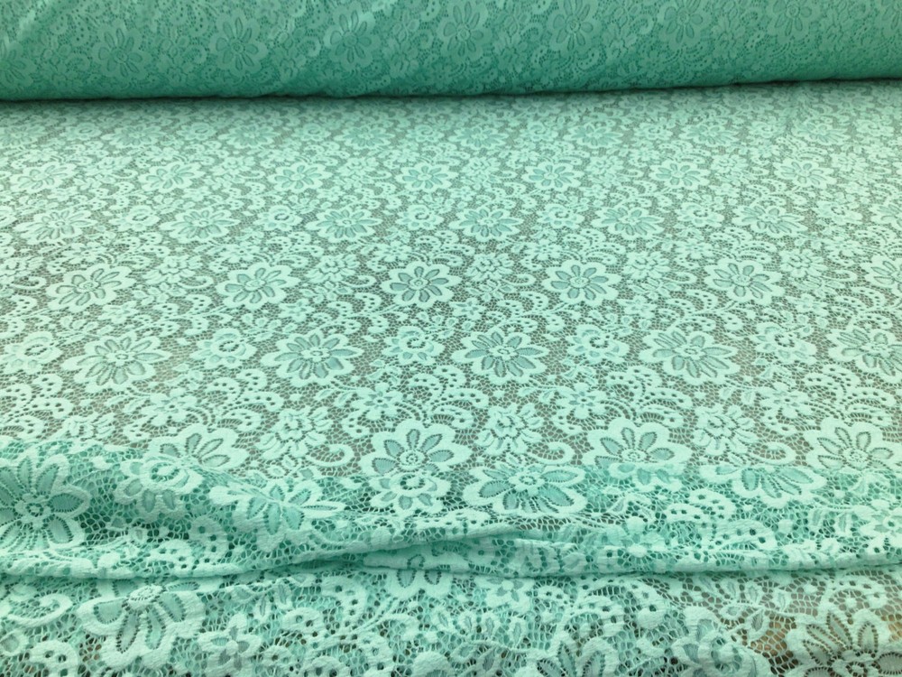 Embroidered Stretch Lace Apparel Fabric Sheer Floral Aquamarine YY510
