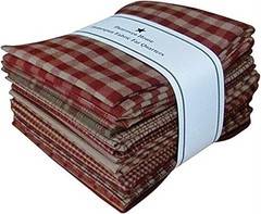 Authentic Homespun Red Tan 12pc Cotton Fat Quarters 18×22″ Plaid Stripes