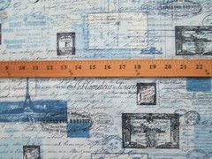 VINTAGE PARIS SCRIBE POST CARDS MARKS EIFFEL TOWER BLUE COTTON FABRIC FQ