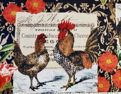 French Country Rustic Rooster Hen & Floral Patchwork David Textiles 22″x14″