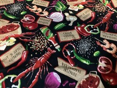 Gumbo Crawfish Jumbalaya Bisque Black Cotton Fabric Robert Kaufman 21” By 41”