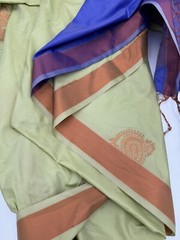 Saree Craft Material Green Gold Purp Print Indian Fabric 45″ W X 6.5 YDs Tassels