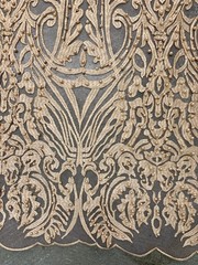 Sabrina CHAMPAGNE GOLD Faux Pearls Beaded Lace Embroidery on Mesh Fabric by the