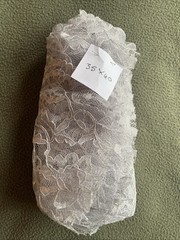 Lot Of 3 Fabric Pieces. Lace (35”x60”). Silver (40”x60”). Gray:White (13”x66”)