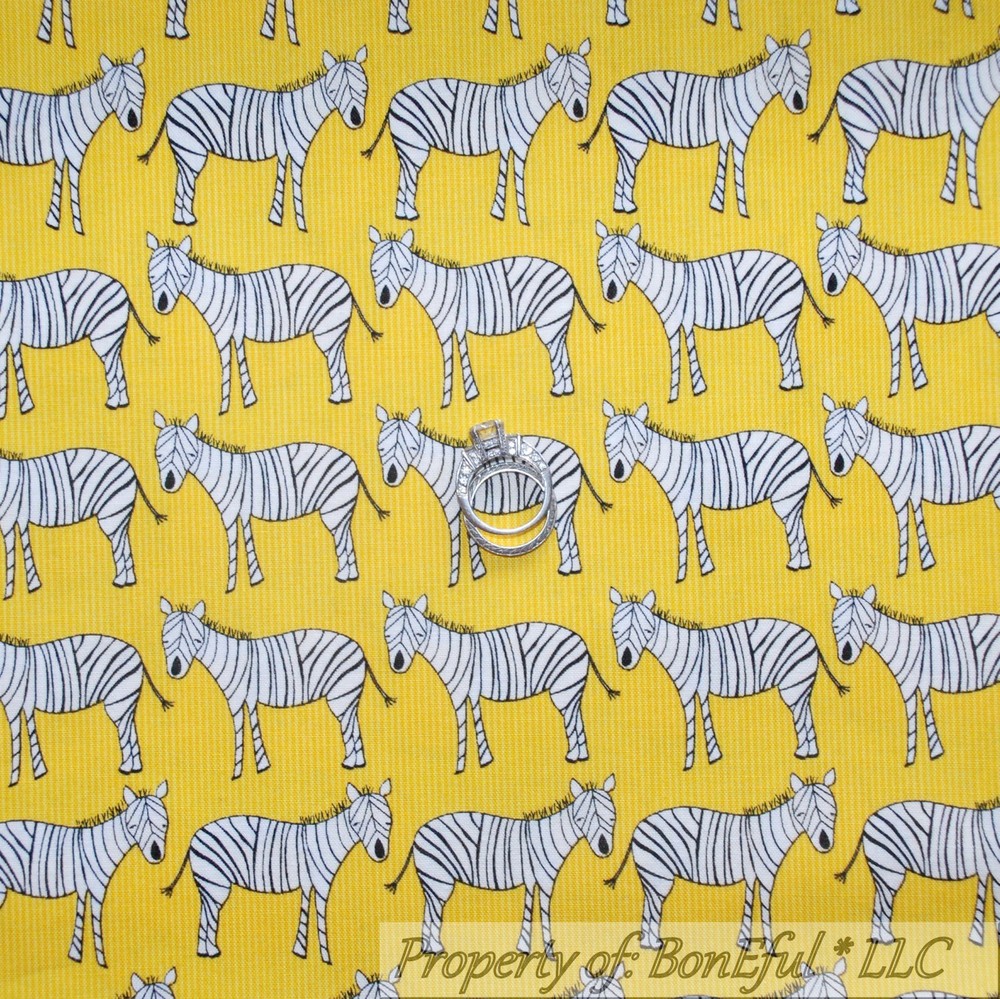 BonEful Fabric Cotton Quilt VTG Yellow Black White B&W Zebra Stripe Baby 1 SCRAP