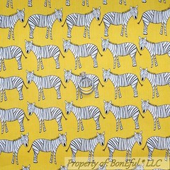 BonEful Fabric Cotton Quilt VTG Yellow Black White B&W Zebra Stripe Baby 1 SCRAP