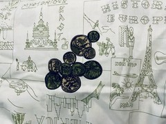 VTG Novelty Travel Themed Famous World Landmarks and Coins 26½” x 28”