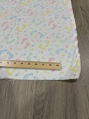 1980’s Baby Footprint Clothes Pin Fabric Remnant Flannel Cotton 49” X 43” W