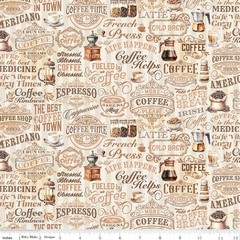 Coffee Time Text Cream Fabric by the Yard or Fat Quarter – Riley Blake Designs