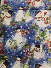 Lot of 3 Yards Winter Skies Snowman Cotton Fabric
