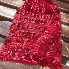 Thea RED Geometric Sequins Diamond & Stripes on Mesh Lace Fabric by the Yard
