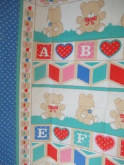 SPRINGS INDUSTIES Baby Blanket Fabric Panel Teddy Bear Alphabet 44”x35” VTG NEW