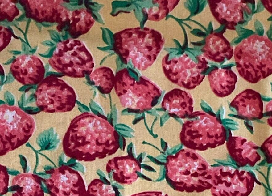 Wild Strawberries on Warm Yellow Background Print Cotton Fabric 44″ x 1.8 Yards